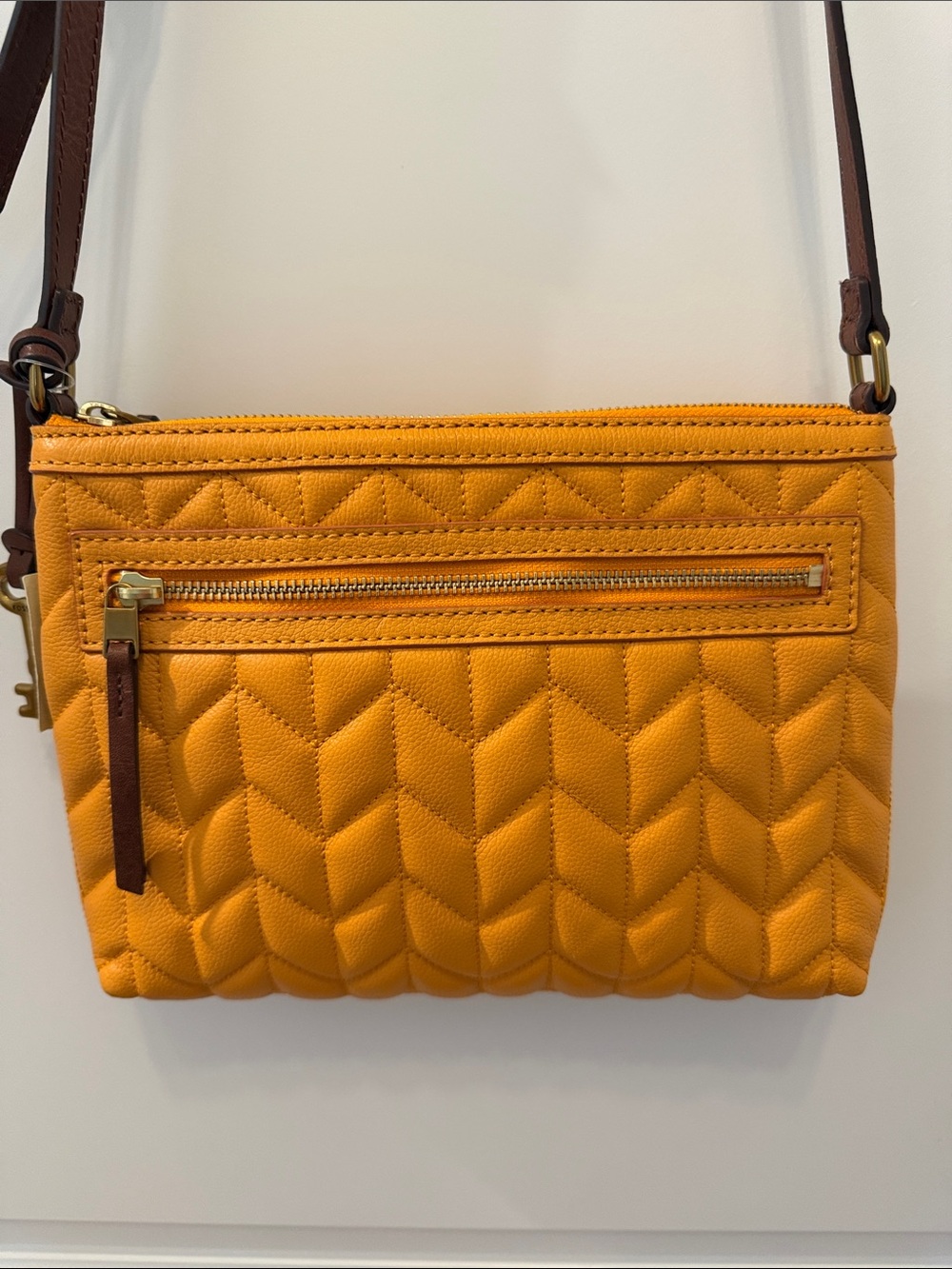 NWT Fossil Fiona Quilted Leather Crossbody Bag in Orange